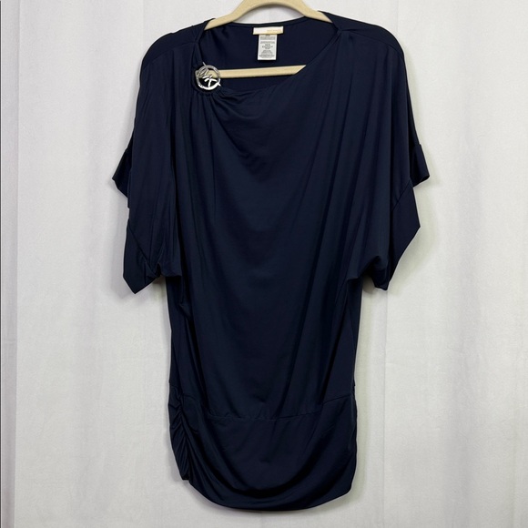 MICHAEL Michael Kors Tops - Michael Kors Blouse Sleeve Loose Casual Navy Blue Metal Logo Top